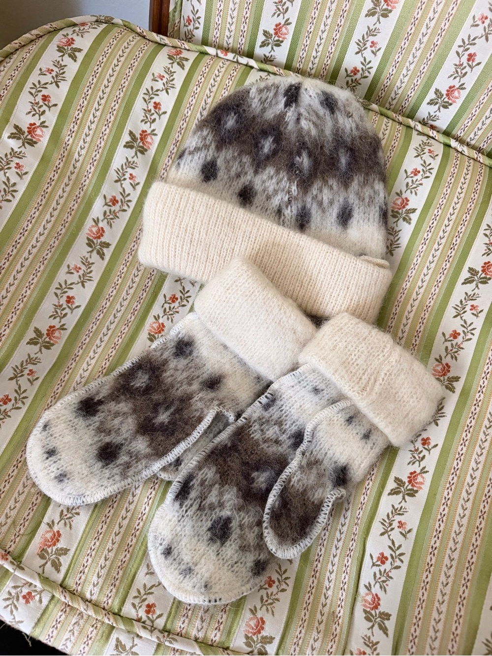 Scandinavian Wool and Mohair Hat and Mittens Set